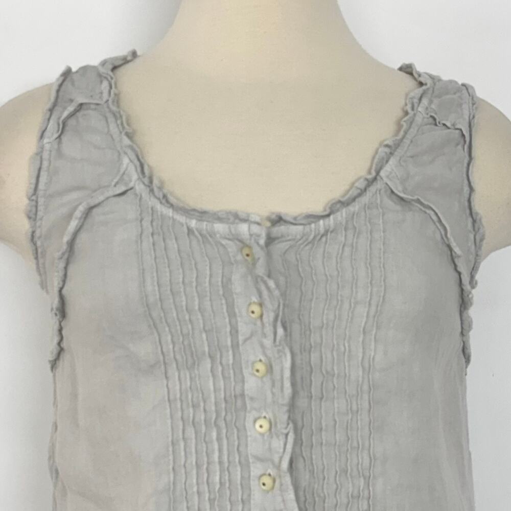 120% Lino Linen Embroidered Button-Down Tank Top Gray 42 (US 6) - Picture 3 of 11